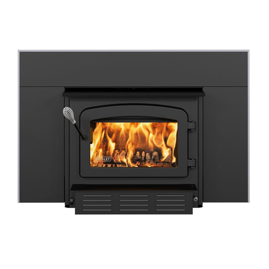 Drolet Escape 1800-I wood insert bundle with faceplate and 35 ft liner kit - front view