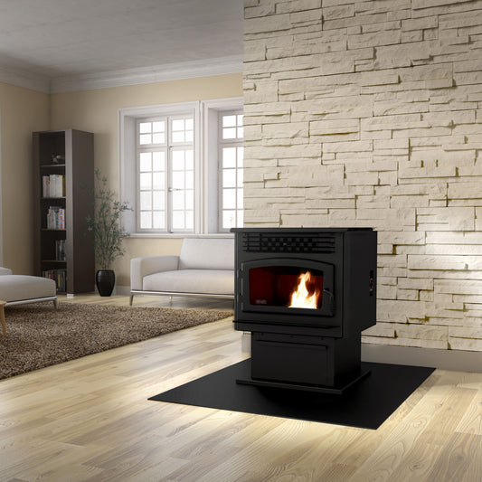 Drolet ECO-55 pellet stove installed in a living room