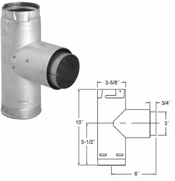 DuraVent 3" PelletVent Pro adapter tee with clean-out, Galvalume