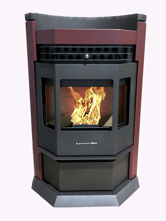 ComfortBilt HP22N pellet stove in Burgundy — w fire