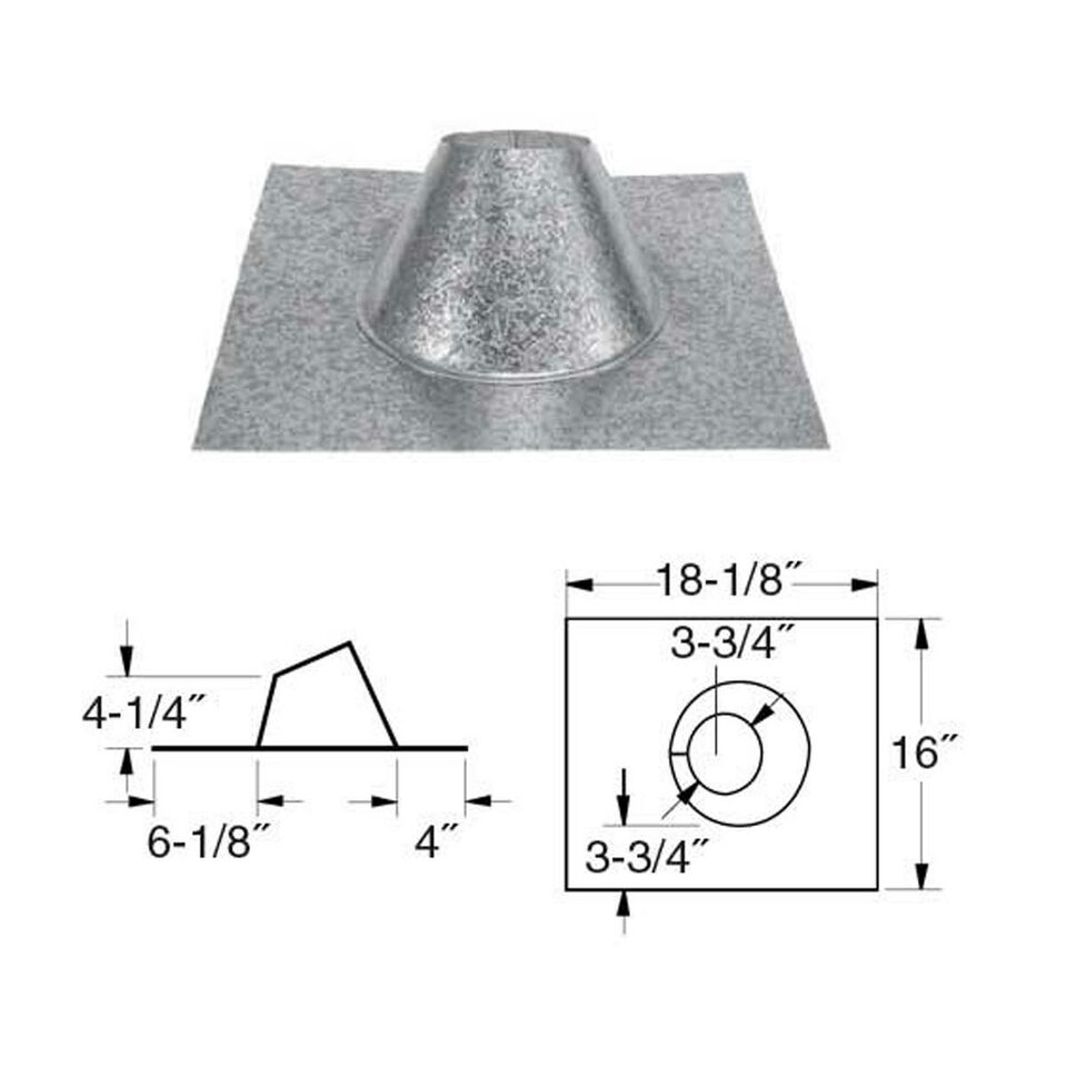 DuraVent 3" PelletVent Pro adjustable roof flashing 3PVP-F6 — dimensions