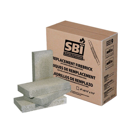 SBI AC07700B fire brick 4-1/2 x 9 x 1-1/4 inch, 9-pack for wood stoves