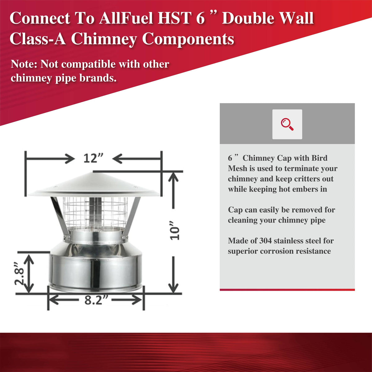 AllFuel HST 6" Class A chimney cap with spark screen
