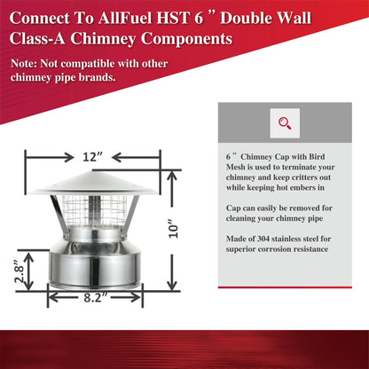 AllFuel HST 6" Class A chimney cap with spark screen