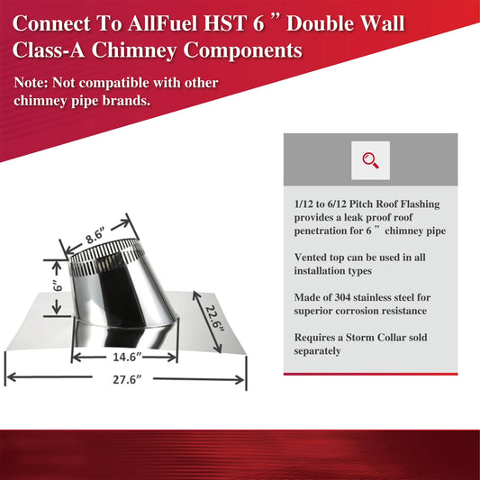 AllFuel HST 6" Class A chimney roof flashing for pitched roof