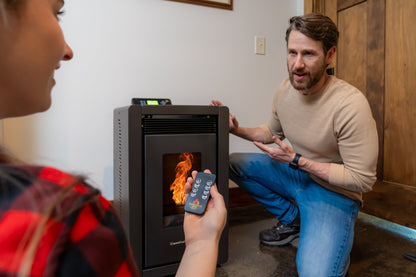 ComfortBilt Alpine HP40 pellet stove – Black, in a living room