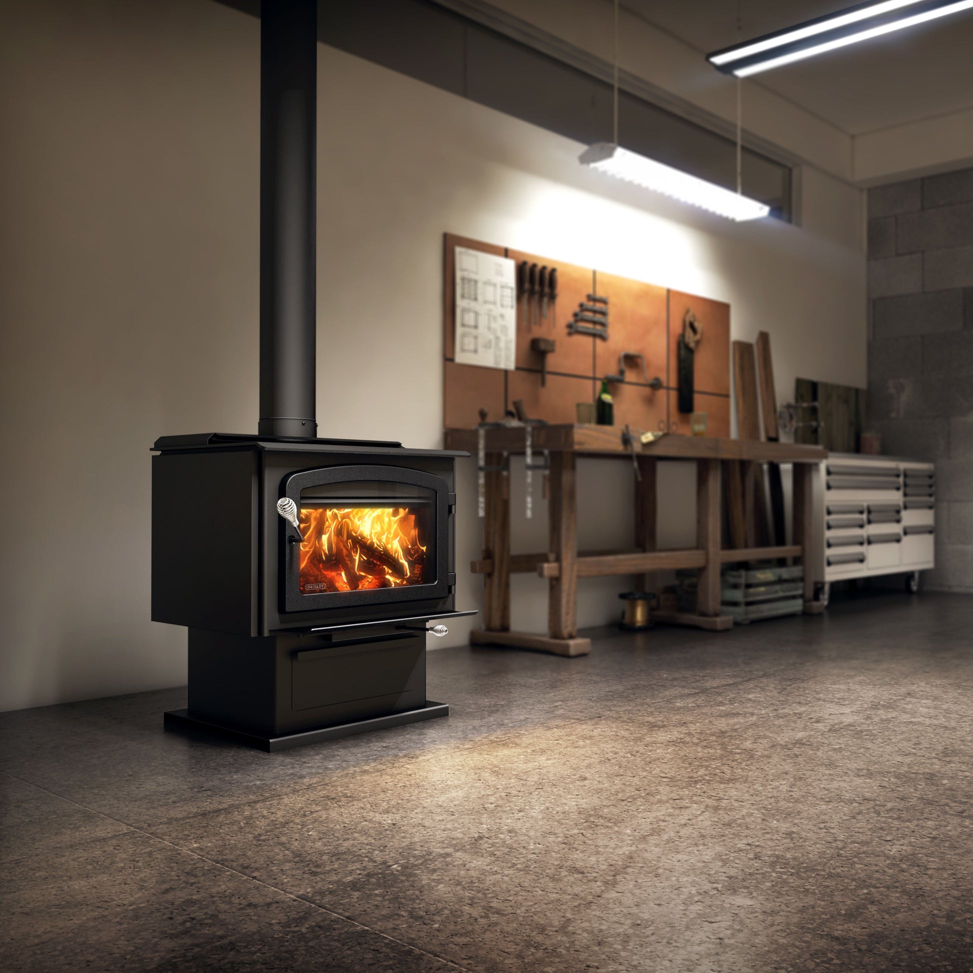 Drolet Escape 2100 Wood Stove lifestyle/detail