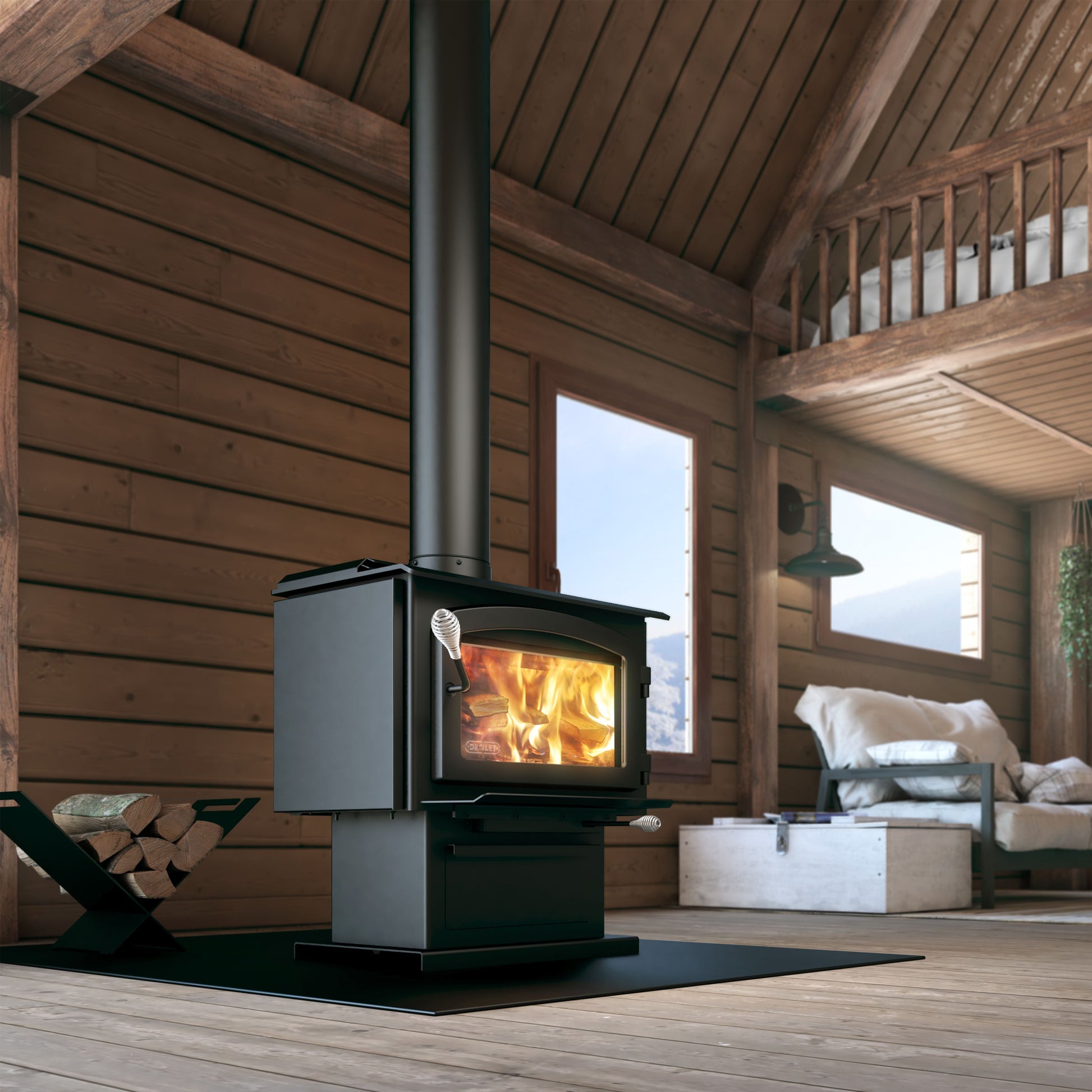 Drolet Escape 1500 Wood Stove lifestyle/detail