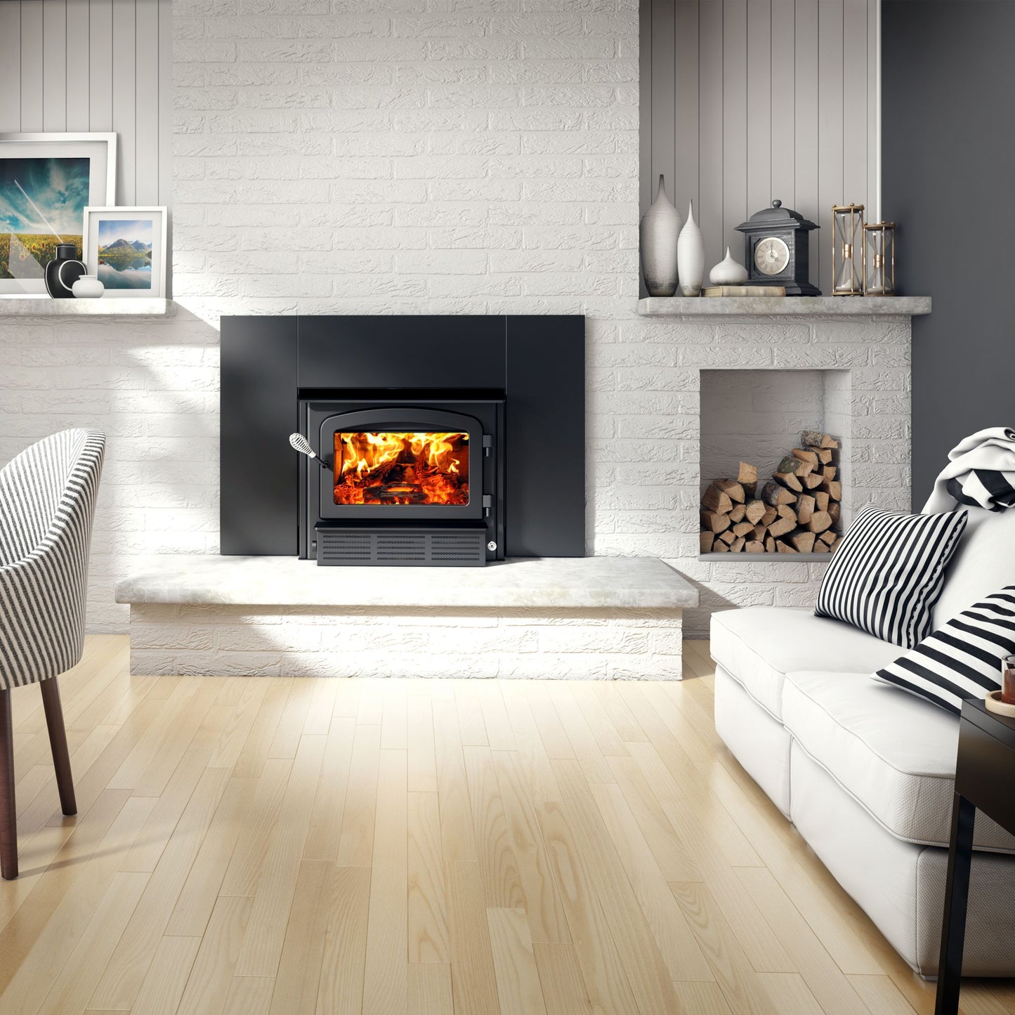 Drolet Escape 1500-I Wood Insert lifestyle/detail