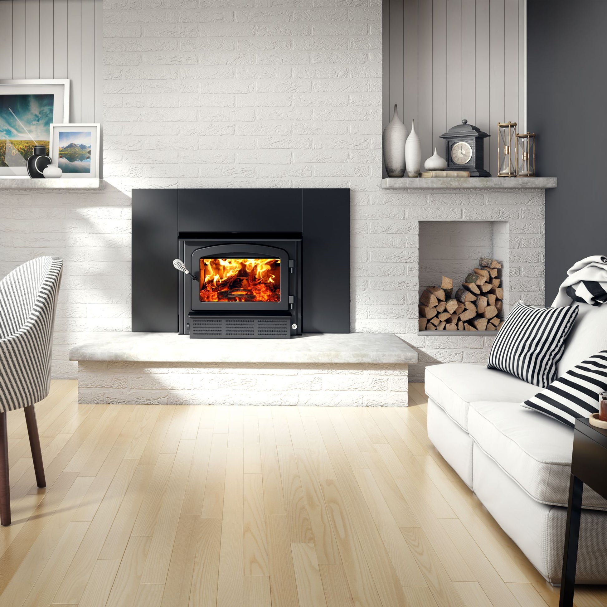 Drolet Escape 1500-I Wood Insert lifestyle/detail