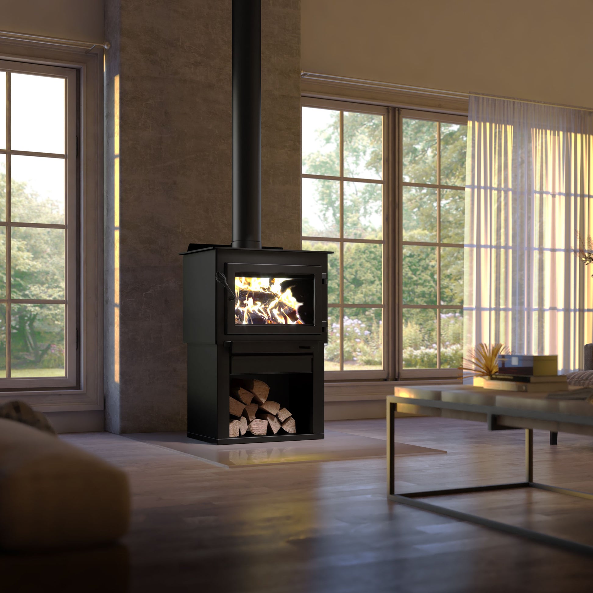 Drolet Deco Alto Wood Stove lifestyle/detail