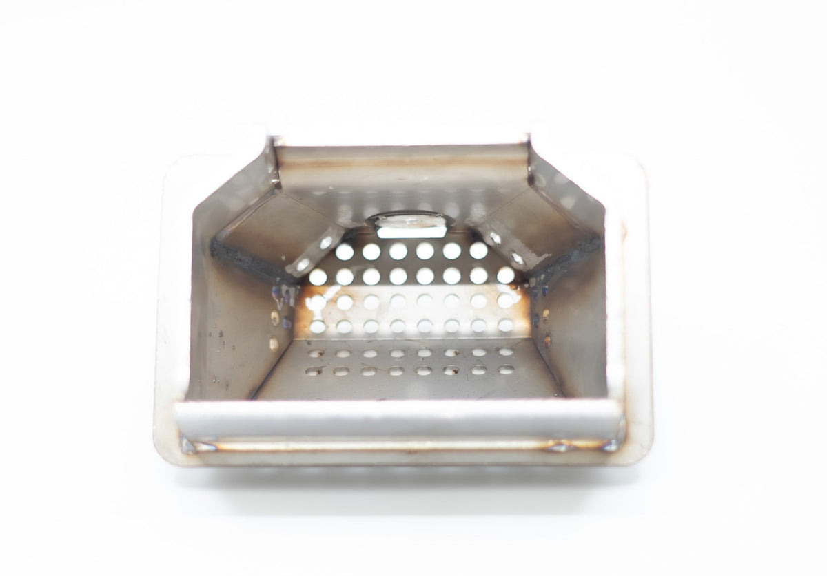 ComfortBilt large stainless steel burn pot, view of air holes