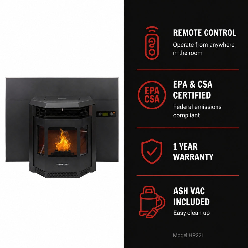 ComfortBilt HP22i pellet stove — modern infographic 1 update