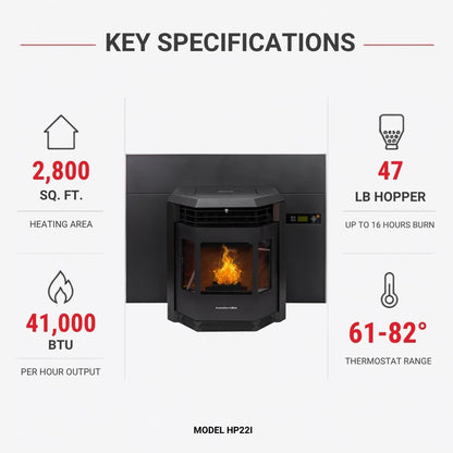 ComfortBilt HP22i pellet stove — modern infographic
