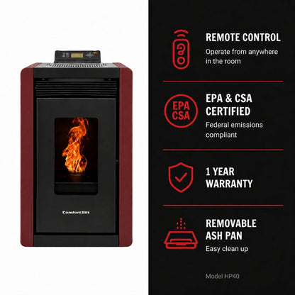 ComfortBilt Alpine HP40 pellet stove – Burgundy, features infographic 2 of 2