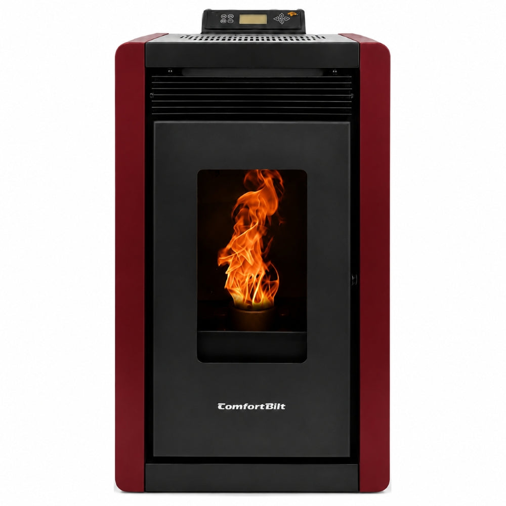 ComfortBilt Alpine HP40 pellet stove – Burgundy, front view