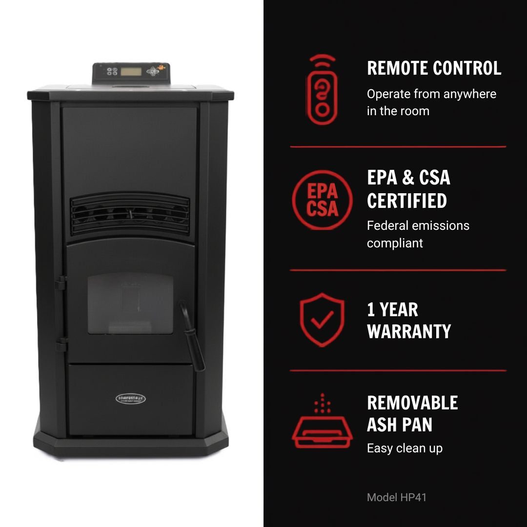ComfortBilt Alpine HP41 pellet stove – Black, features infographic 2 of 2