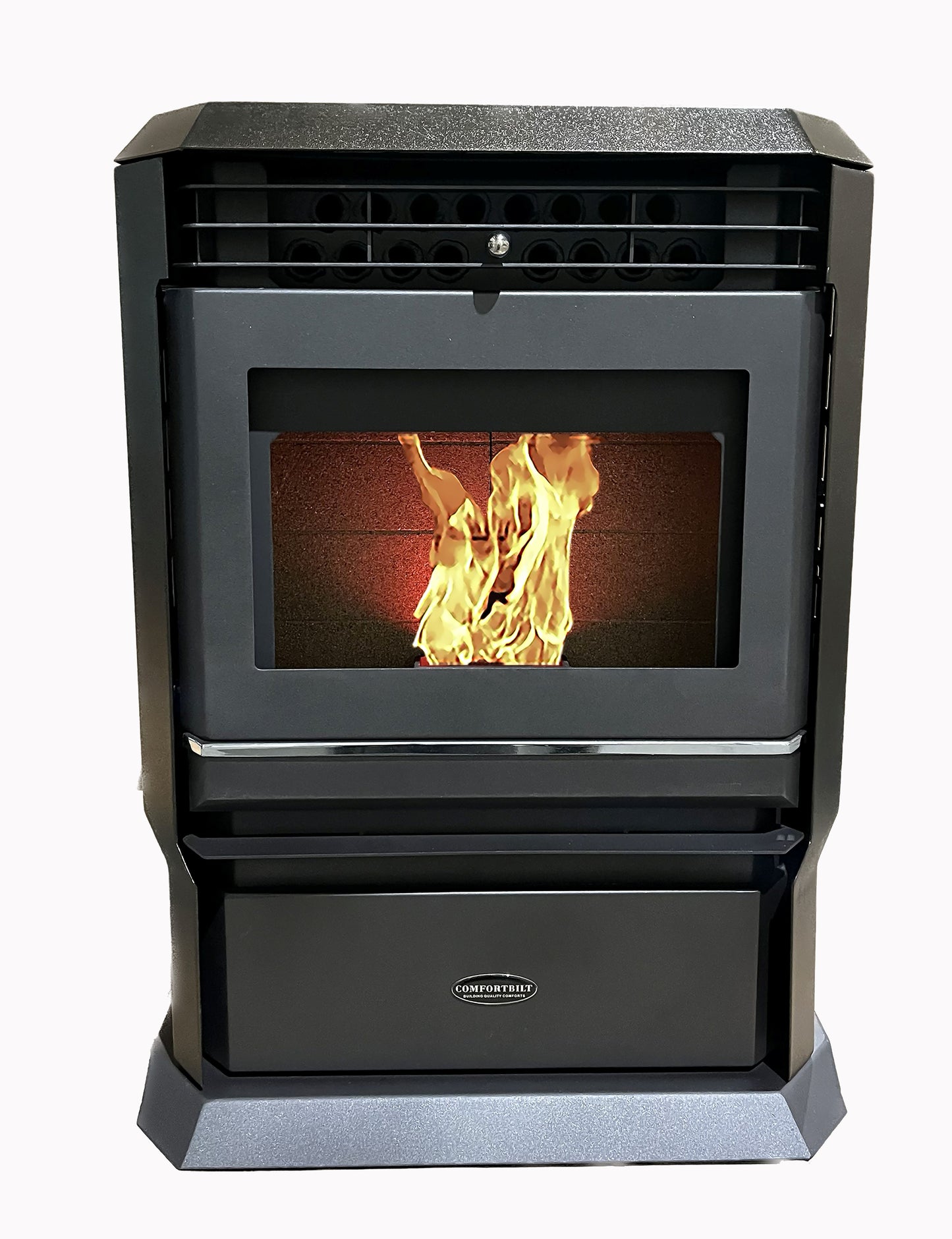 ComfortBilt HP61 pellet stove in Dark Brown — front fire