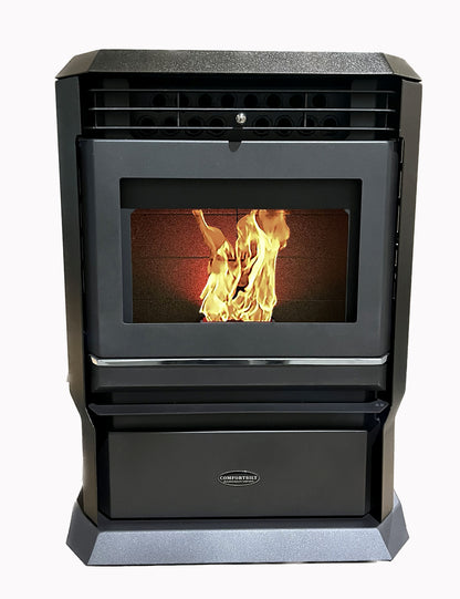 ComfortBilt HP61 pellet stove in Dark Brown — front fire