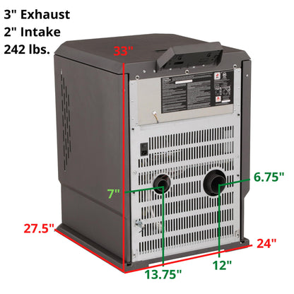 ComfortBilt HP61 pellet stove — with measurements