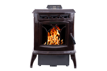 ComfortBilt HP75C pellet stove in Brown — with flame