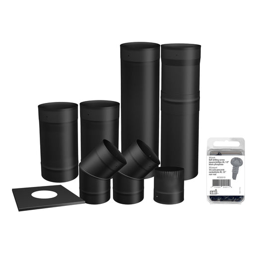 Drolet SP00360 6 inch black single-wall stove pipe kit, to the wall