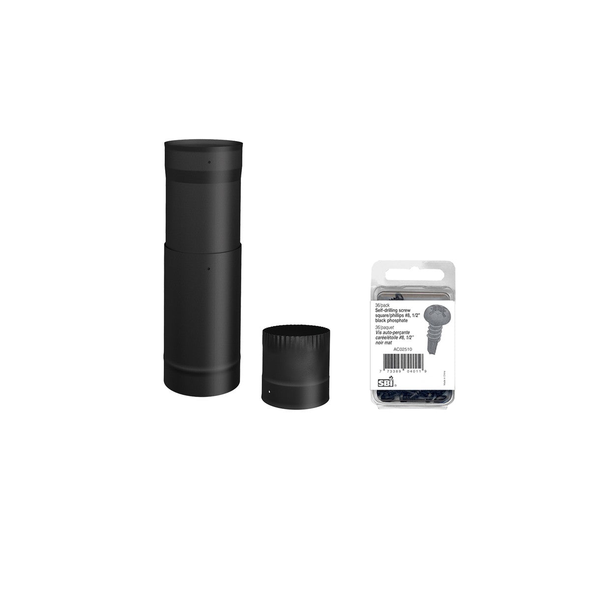 Drolet SP00370 6 inch black single-wall stove pipe kit, to the ceiling