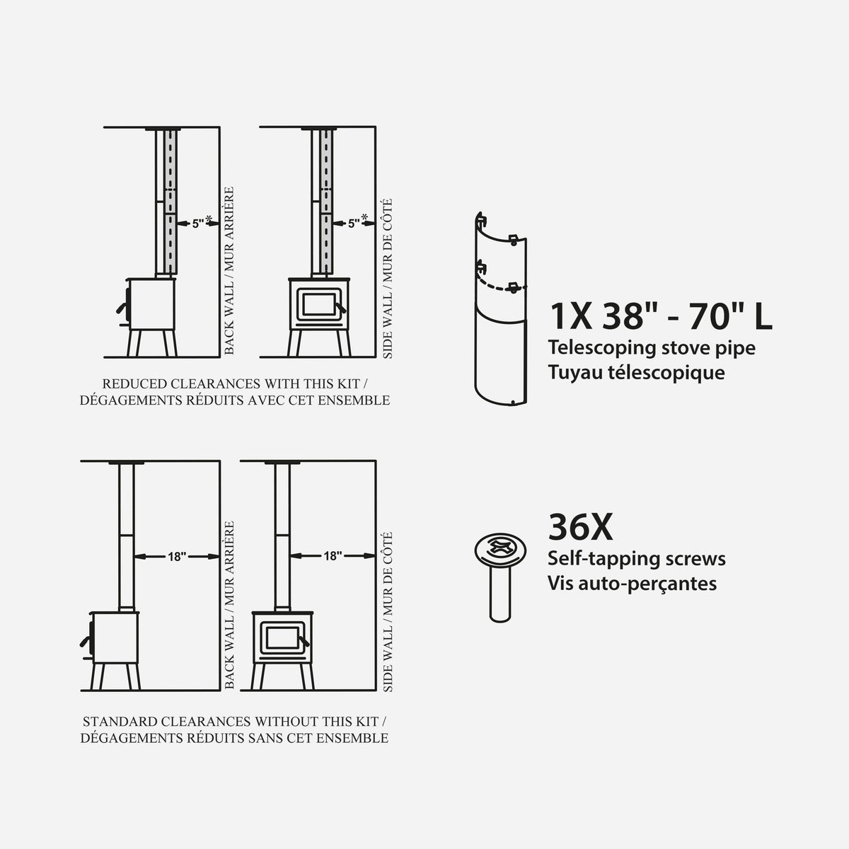 Heat Shield Kit for 6" Black Single Wall Stove Pipe — kit contents diagram