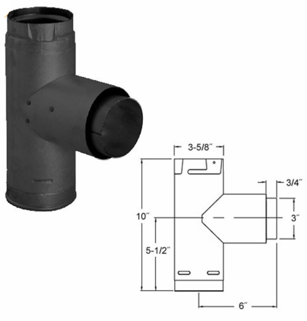 DuraVent 3" PelletVent Pro adapter tee with clean-out, Black