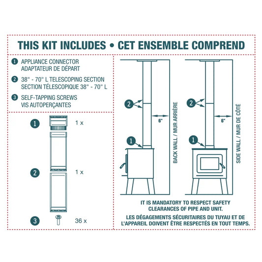 6 inch double wall to-the-ceiling kit includes and clearance diagram