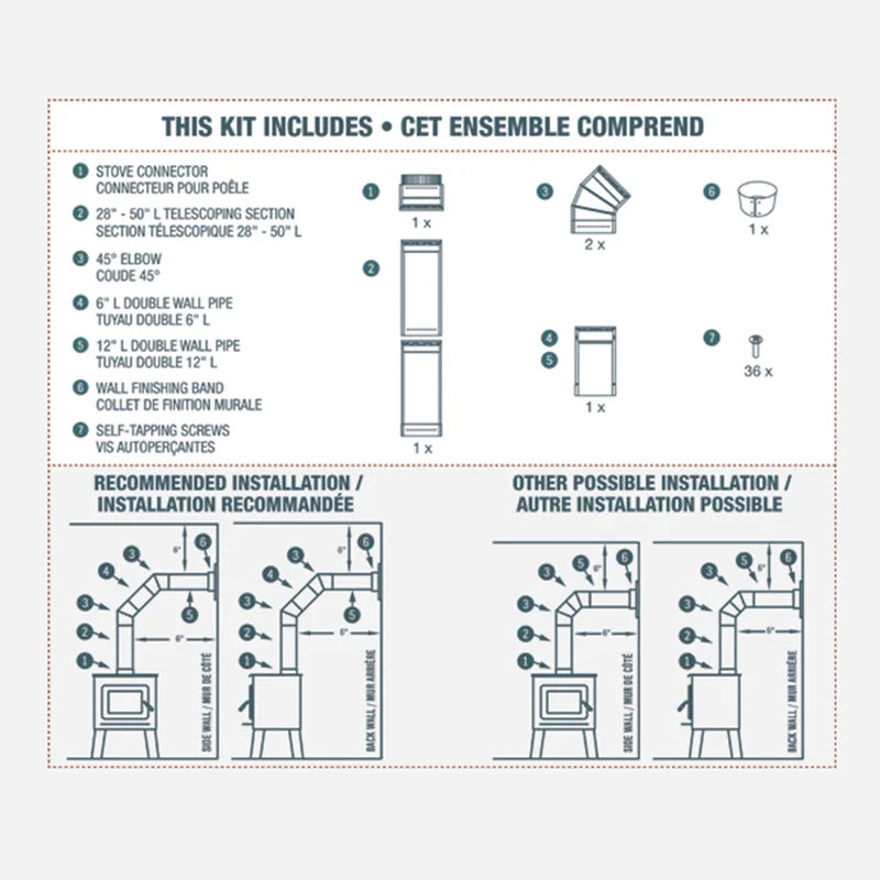 6 inch double wall to-the-wall kit includes diagram