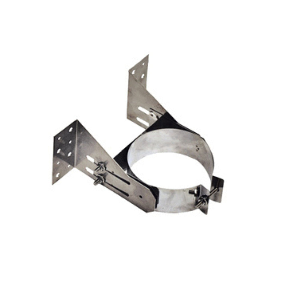 Vortex pellet vent wall support bracket for a vertical vent run