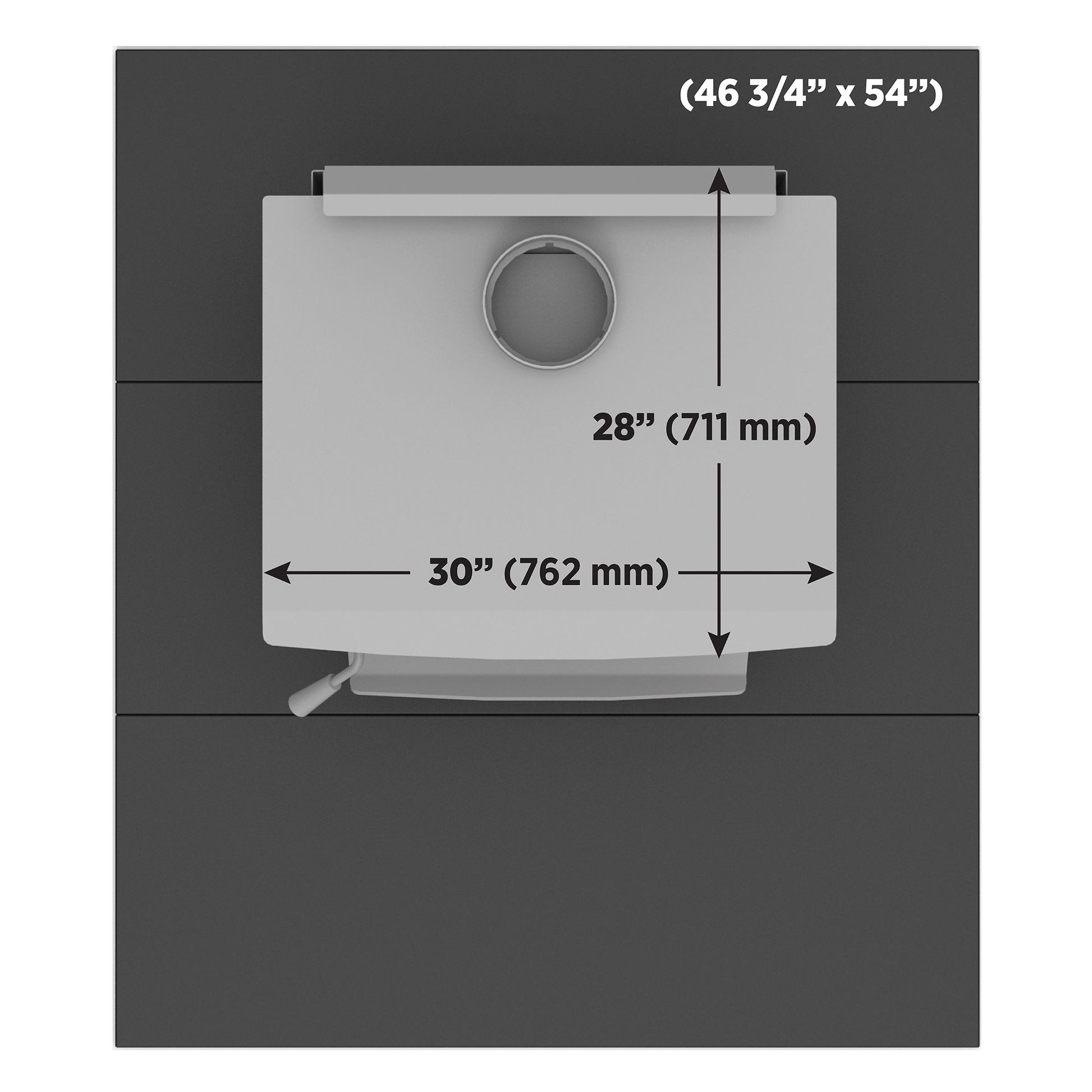 Drolet 46 3/4 by 54 inch black steel hearth pad - dimensions and specifications