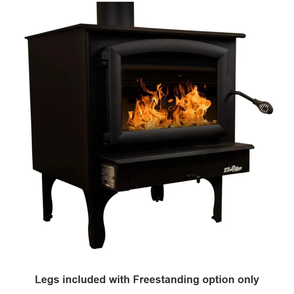 Carolina Model 74 NC freestanding wood stove (FP74) on Queen Anne legs, angled view