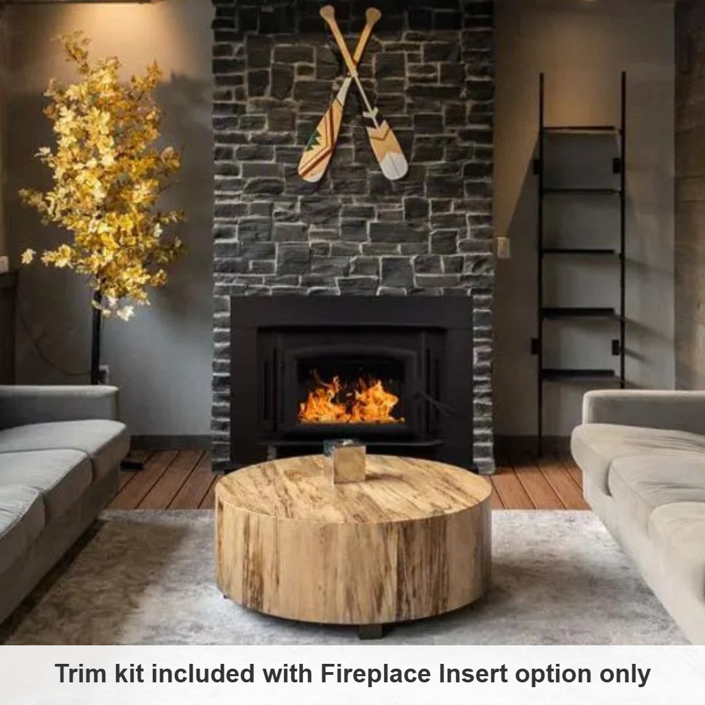 Carolina Model 81 wood stove installed as an insert in a stone fireplace