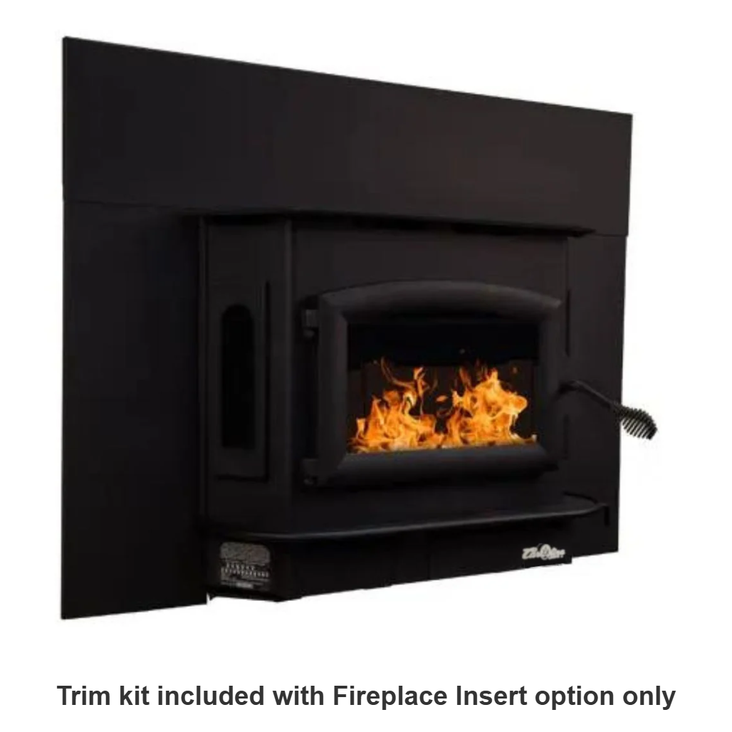 Carolina Model 81 wood stove (FP81) as a fireplace insert with trim kit, angled view