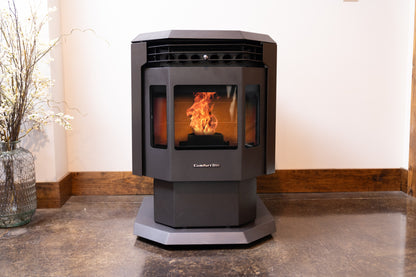 ComfortBilt HP21 pellet stove in Standard — pedestal design front lifestyle