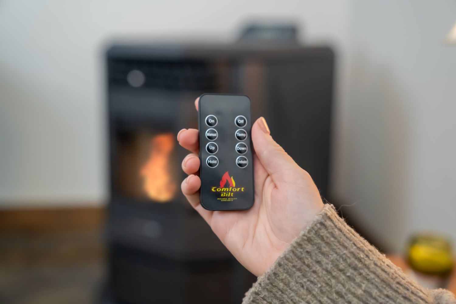 ComfortBilt HP22 pellet stove in Black — with fire remote control