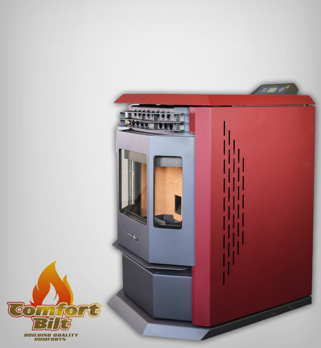 ComfortBilt HP22 pellet stove in Burgundy — burg right