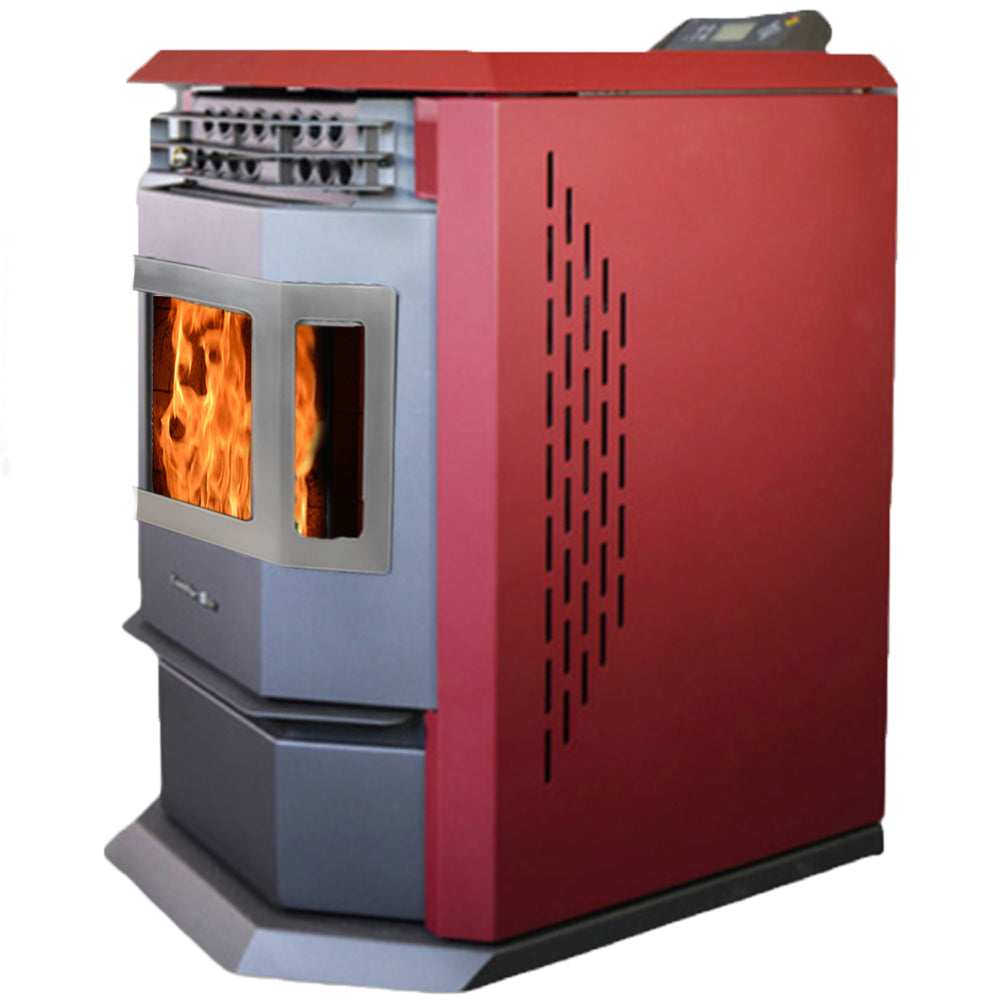 ComfortBilt HP22 pellet stove in Burgundy Stainless Trim — right