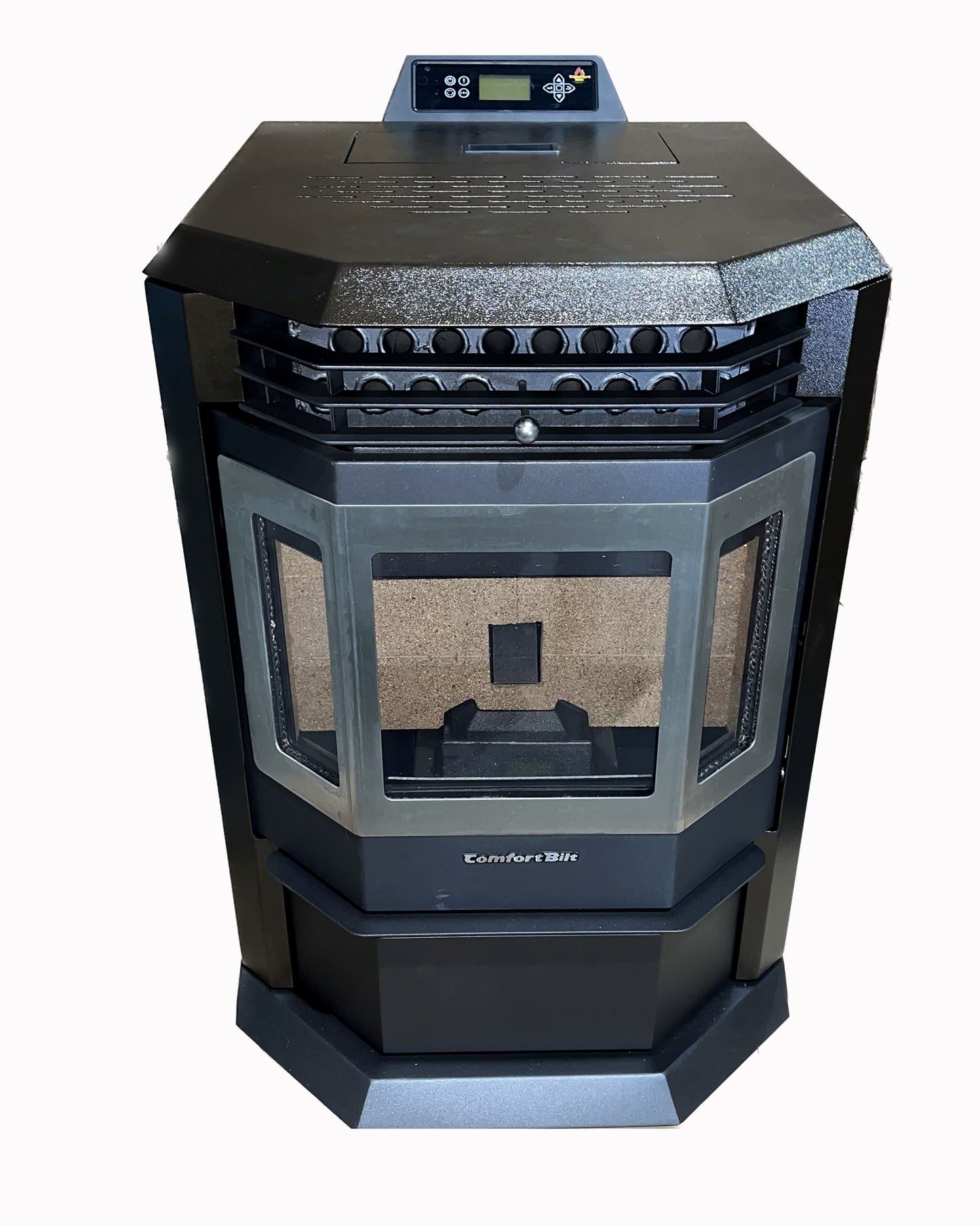 ComfortBilt HP22 pellet stove in Golden Brown Stainless Trim — top front