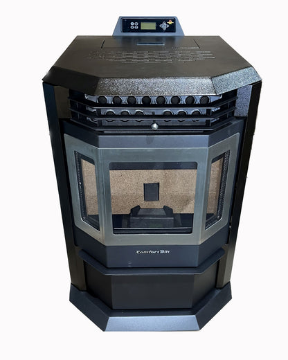 ComfortBilt HP22 pellet stove in Golden Brown Stainless Trim — top front