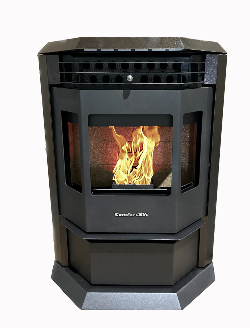 ComfortBilt HP22 pellet stove in Golden Brown — vin w fire