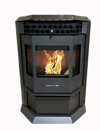 ComfortBilt HP22 pellet stove in Golden Brown — vin w fire