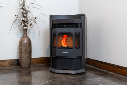 ComfortBilt HP22N pellet stove in Black — corner