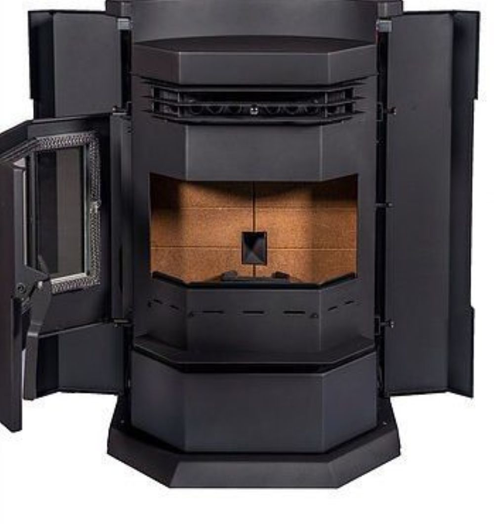 ComfortBilt HP22N pellet stove in Black — open