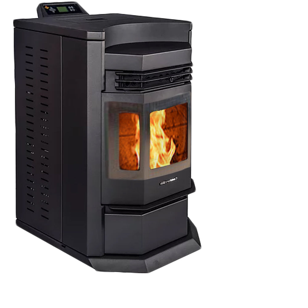 ComfortBilt HP22N pellet stove in Black Stainless Trim — left