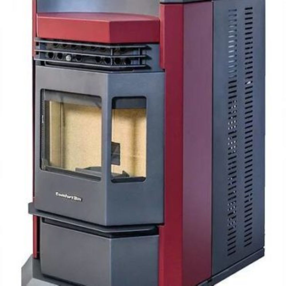 ComfortBilt HP22N pellet stove in Burgundy — burg right