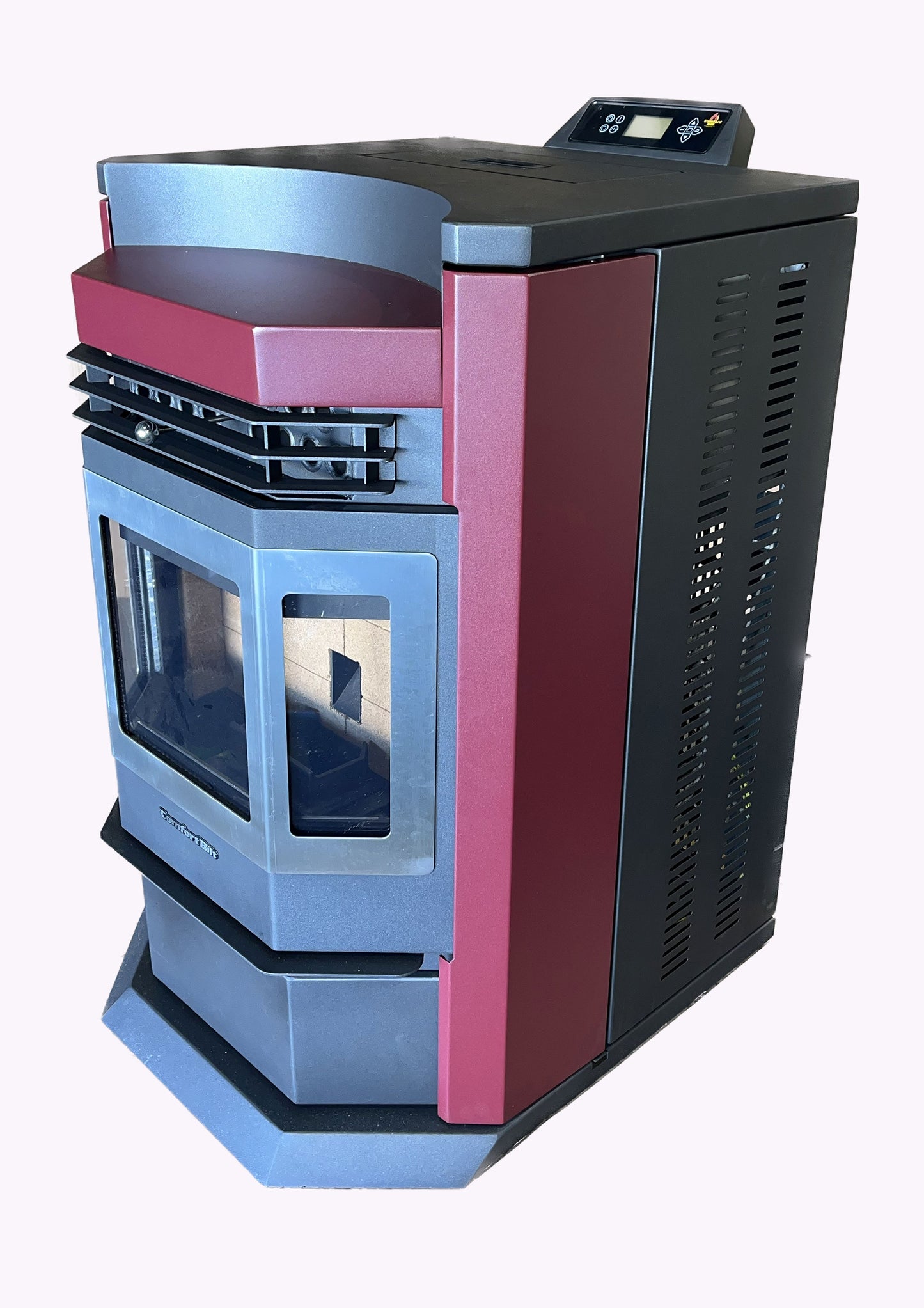 ComfortBilt HP22N pellet stove in Burgundy Stainless Trim — left