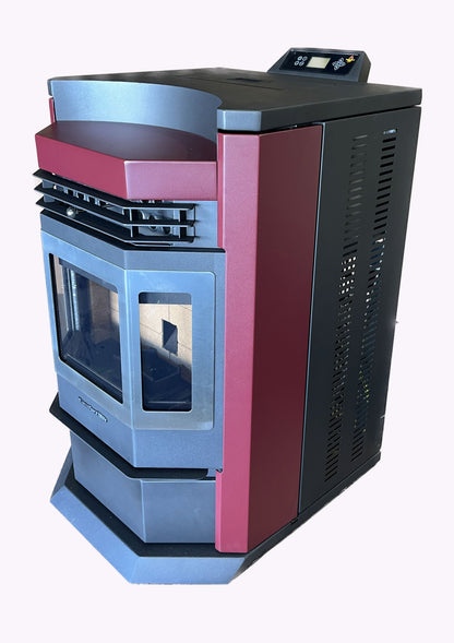 ComfortBilt HP22N pellet stove in Burgundy Stainless Trim — left